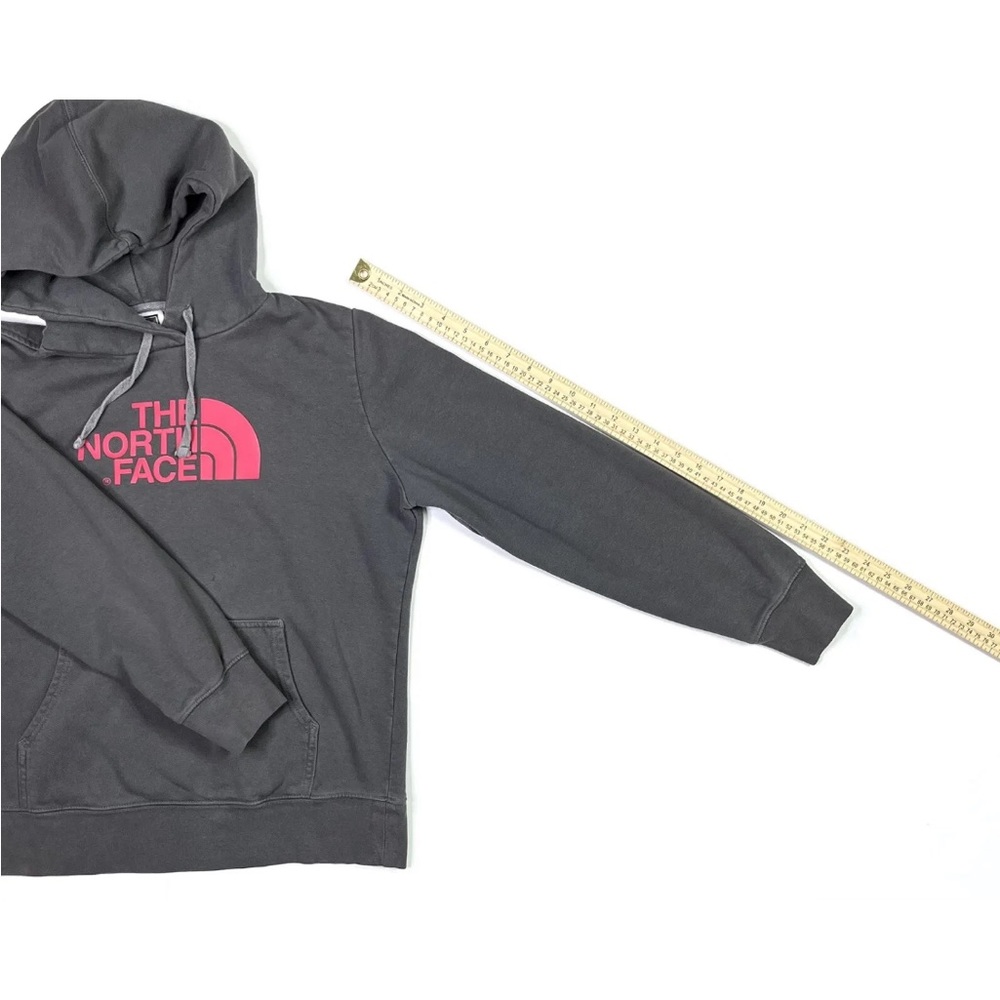 The North Face Hoodie Womens Medium Gray Sweatshirt Pullover Pink Logo Pocket - Picture 7 of 7